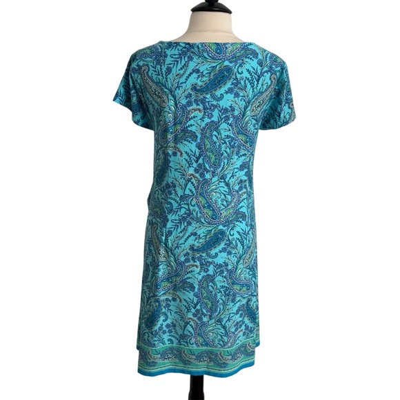 Talbots Effortless  Short Sleeve, Jewel Neck, Jersey Tie Paisley Shift Dress - Picture 7 of 8